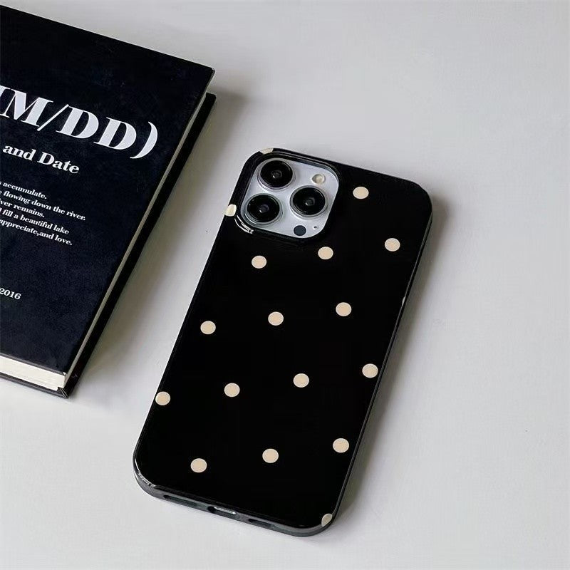 Sarung iPhone 16 17 11 13 15 12 14 Pro Max 16 14 15 Max 15 Pro. Kemasan berkilat, reka bentuk polkadot yang comel