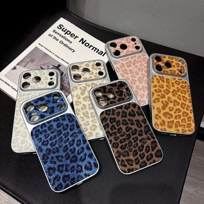 Leopard Print Veneered Large Window Phone Case for iPhone 17 16 15 14 13 11 Pro Max 15 Plus Leather Texture Anti-Drop