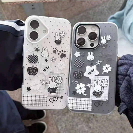2-in-1 Miffy Case and Protective Sticker for IPhone 11, 12, 13, 14, 15 Pro Max, X, XS, 7, 8 Plus, XR.and other models