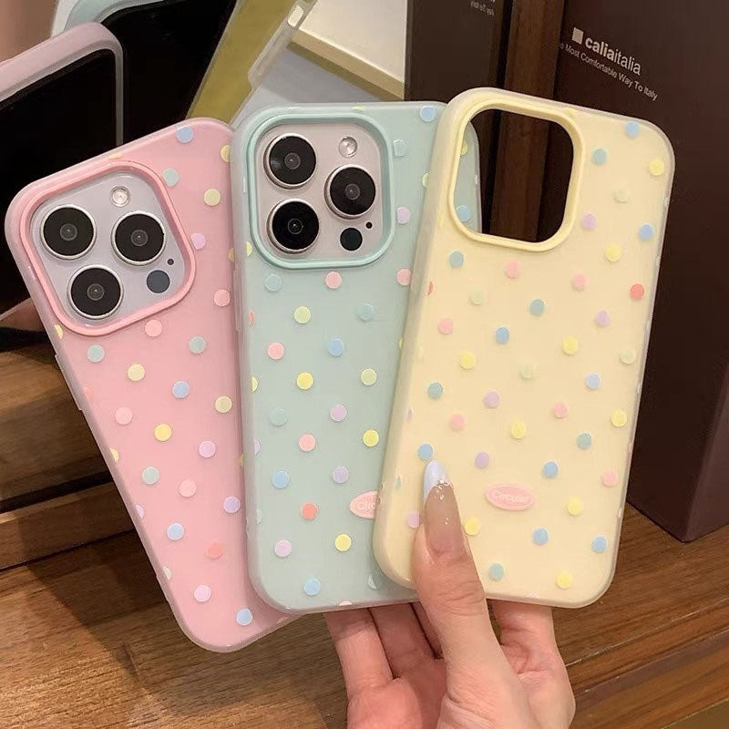 Colorful polka dot phone case for iPhone 11ProMax 12Pro 13 14 15 Pro Max 16 Plus 16Pro.lovers', and friends' phone cover