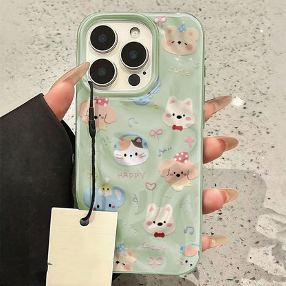 Untuk iPhone 16 15 14 13 12 11 Pro Max X XS XR XS 7 8 6 Sarung Kulit Lembut Gelombang Warna Gula-gula Kartun Haiwan