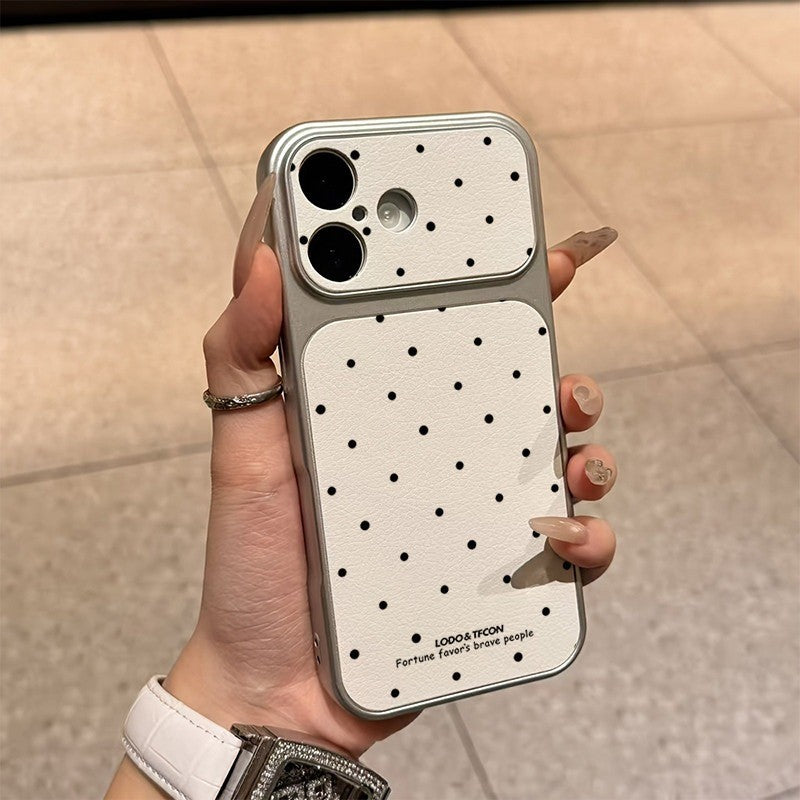 Black Polka Dot Faux Leather Phone Case For iPhone 17 Pro Max 16 Plus 15 14 13 12 11 16 17 Shockproof Soft Bumper Cover