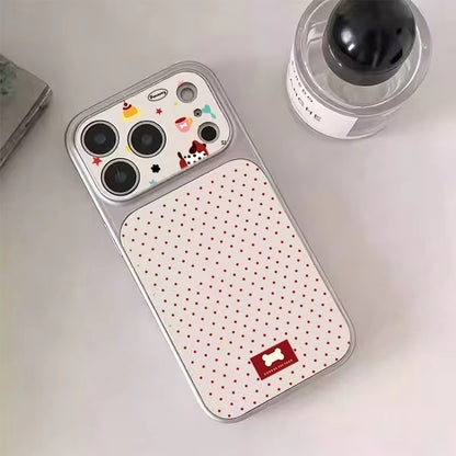 Black Bow Cute Dots Veneered Large Window Phone Case For iPhone12 17 15 14 13 11 Pro Max Plus Leather Texture Anti-Drop