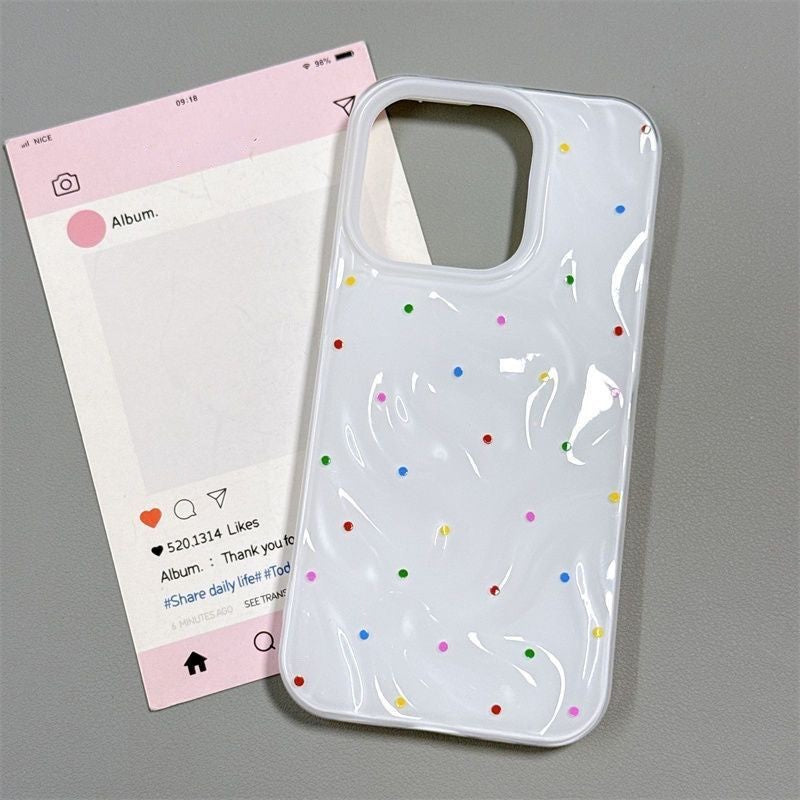 For iPhone 11, 12 Pro MAX, 14, 15, 16 Pro MAX, 14, 15, 16 Plus. cases, crater wrinkle pattern, color dots