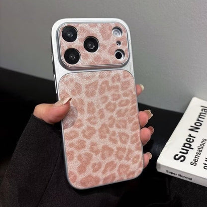 Leopard Print Veneered Large Window Phone Case for iPhone 17 16 15 14 13 11 Pro Max 15 Plus Leather Texture Anti-Drop