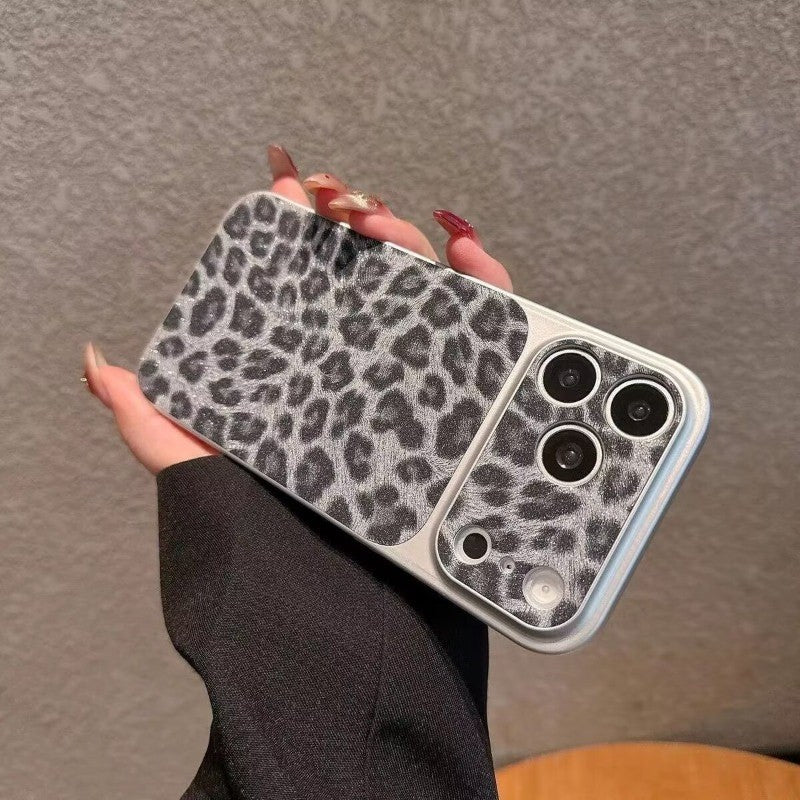 Leopard Print Veneered Large Window Phone Case for iPhone 17 16 15 14 13 11 Pro Max 15 Plus Leather Texture Anti-Drop