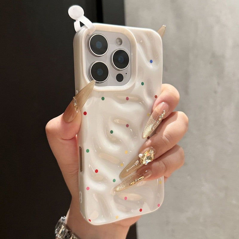 For iPhone 11, 12 Pro MAX, 14, 15, 16 Pro MAX, 14, 15, 16 Plus. cases, crater wrinkle pattern, color dots