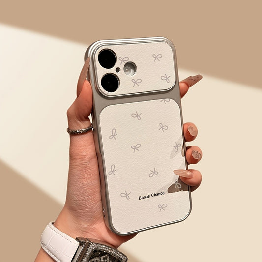 Bowknot English New Luxury Phone Case, Lychee Texture Leather Anti-Fall Frosted, for Iphone17 Promax 16 15 14 13 12 11