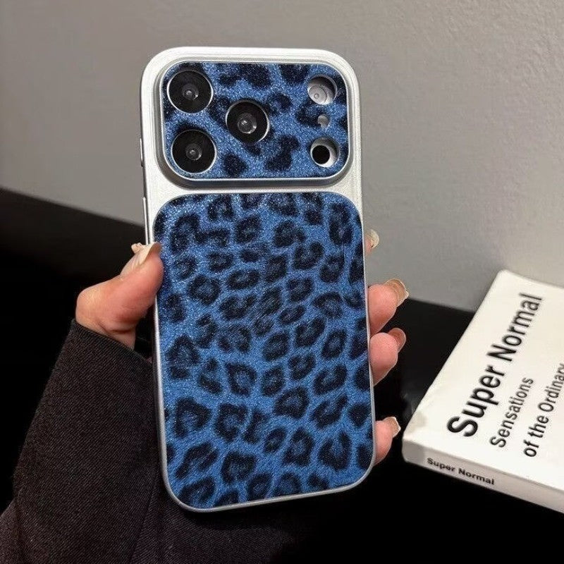 Leopard Print Veneered Large Window Phone Case for iPhone 17 16 15 14 13 11 Pro Max 15 Plus Leather Texture Anti-Drop