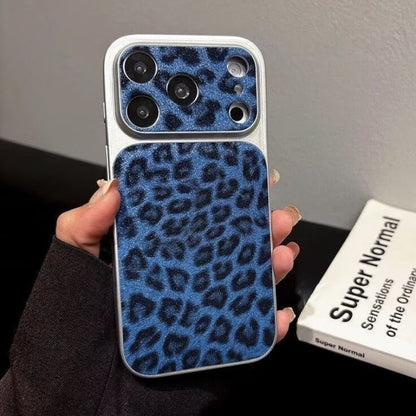 Leopard Print Veneered Large Window Phone Case for iPhone 17 16 15 14 13 11 Pro Max 15 Plus Leather Texture Anti-Drop