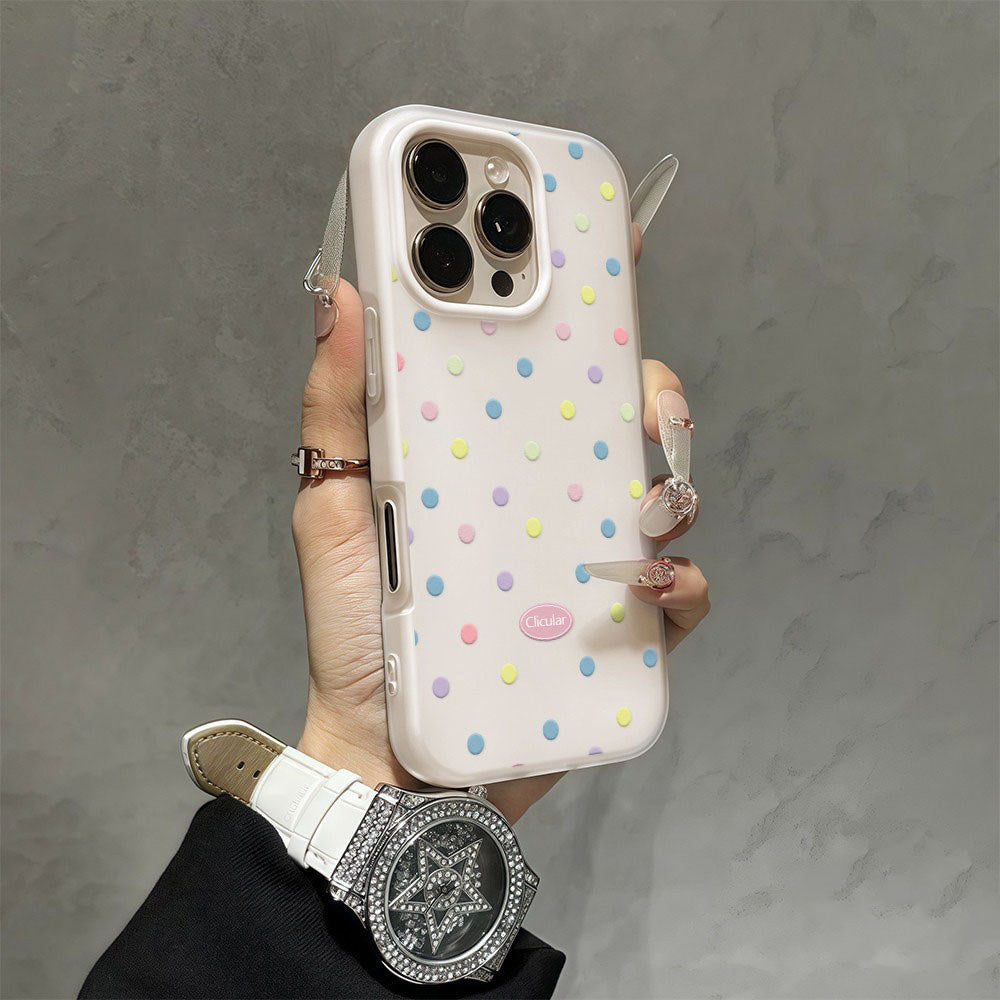 Colorful polka dot phone case for iPhone 11ProMax 12Pro 13 14 15 Pro Max 16 Plus 16Pro.lovers', and friends' phone cover