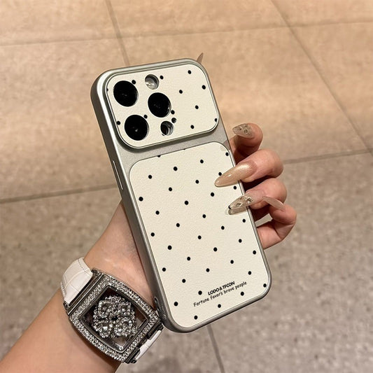 Black Polka Dot Faux Leather Phone Case For iPhone 17 Pro Max 16 Plus 15 14 13 12 11 16 17 Shockproof Soft Bumper Cover