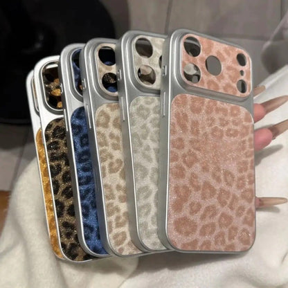 Leopard Print Veneered Large Window Phone Case for iPhone 17 16 15 14 13 11 Pro Max 15 Plus Leather Texture Anti-Drop