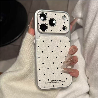 Black Polka Dot Faux Leather Phone Case For iPhone 17 Pro Max 16 Plus 15 14 13 12 11 16 17 Shockproof Soft Bumper Cover