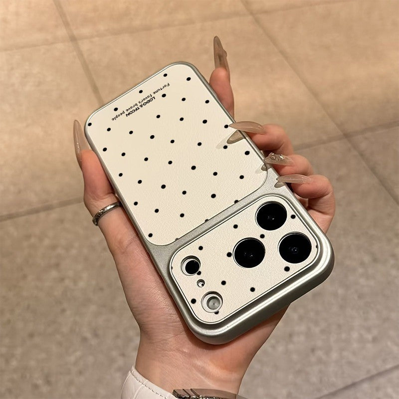 Black Polka Dot Faux Leather Phone Case For iPhone 17 Pro Max 16 Plus 15 14 13 12 11 16 17 Shockproof Soft Bumper Cover