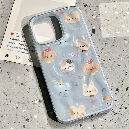 Untuk iPhone 16 15 14 13 12 11 Pro Max X XS XR XS 7 8 6 Sarung Kulit Lembut Gelombang Warna Gula-gula Kartun Haiwan